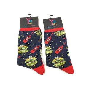 2 Pack Yo Sox Graphic Print Men's Crew Socks Burger Fast Food Size 7-12